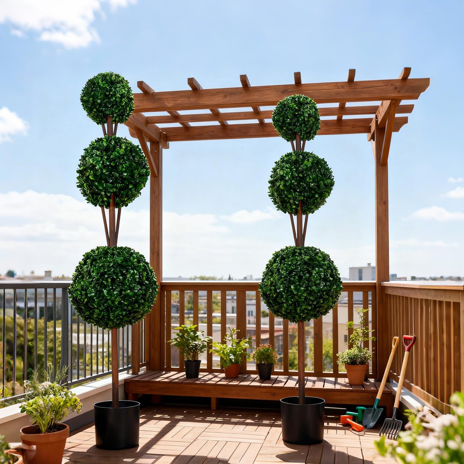 Artificial Boxwood Topiary Tree,Size 33/48” 3-Ball/Tower 2 Pack, Indoor Outdoor