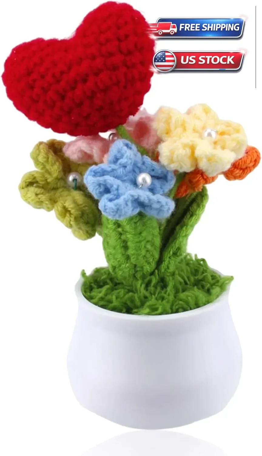 Crochet Flowers Red Roses Mini Potted, Handmade Red Rose Anniversary Appreciatio