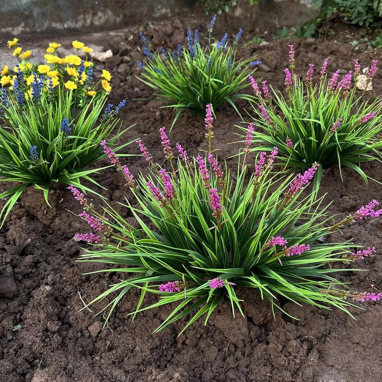 Realistic 12 Bundles Pink Flower Monkey Grass for Indoor/Outdoor Garden Design