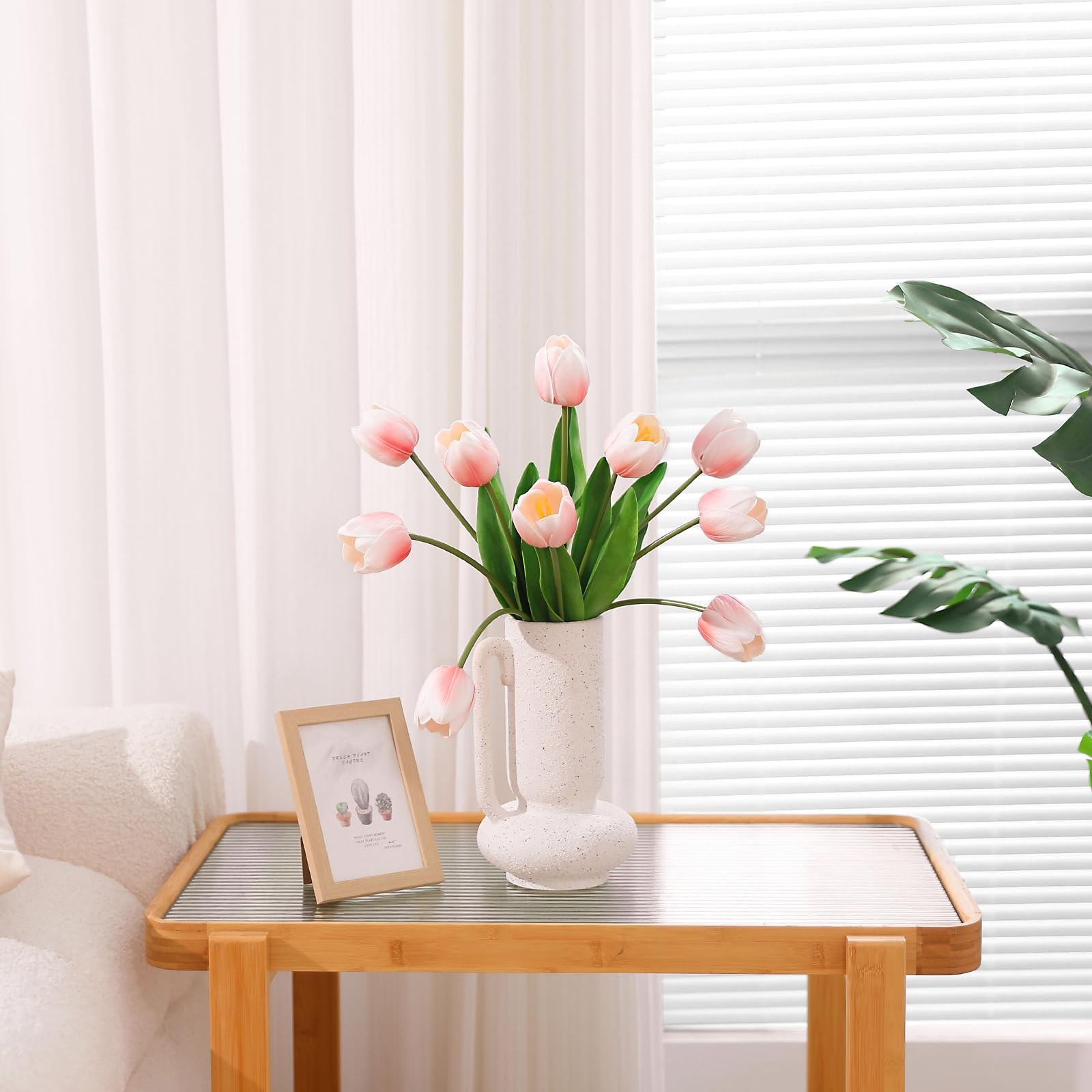 Blush Pink Fake Tulips 18.5 Inch PU Artificial Real Touch Flowers Wedding