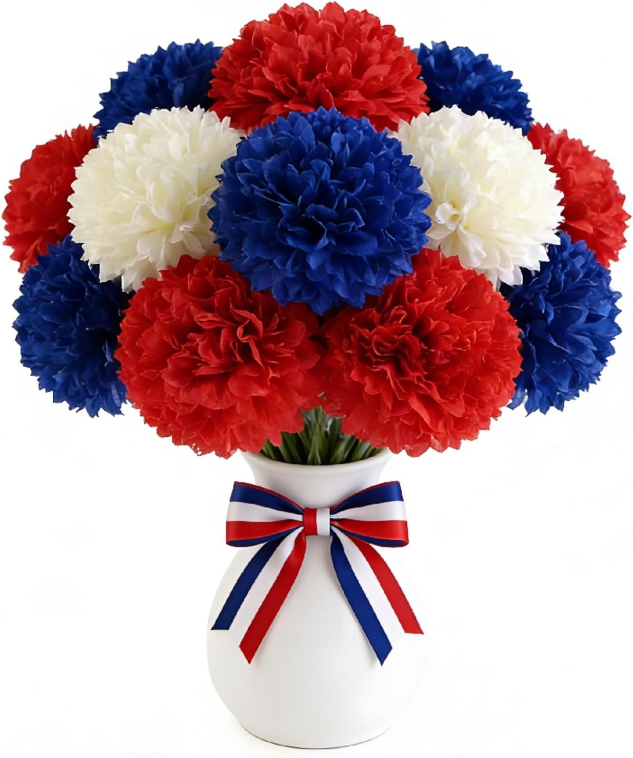 12PCS Artificial Chrysanthemums Flowers Patriotic Flower, 4th of July Fake Mu…