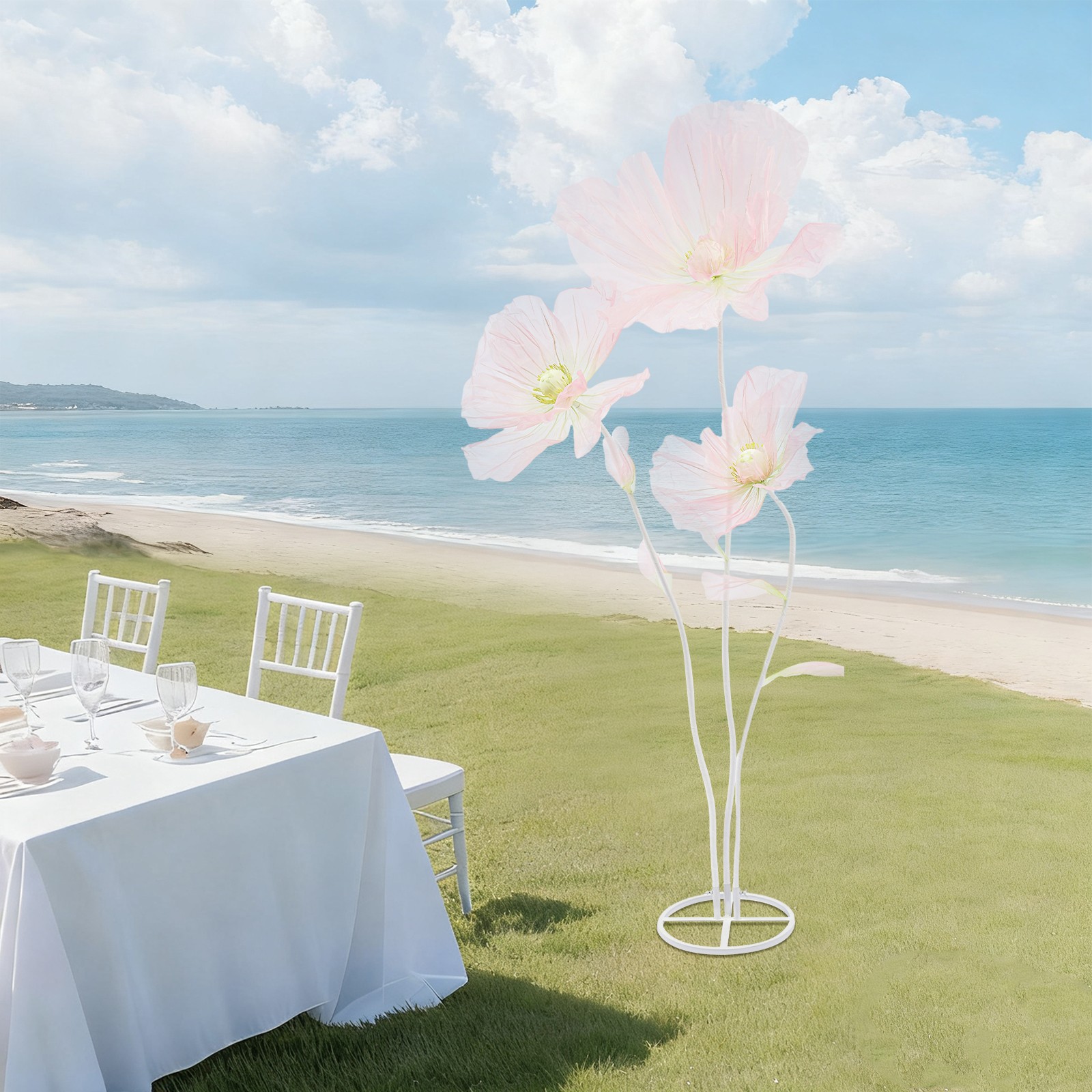 6.2FT Giant Artificial Flower Decor W/stand 3-head Fake Flower For Wedding Party