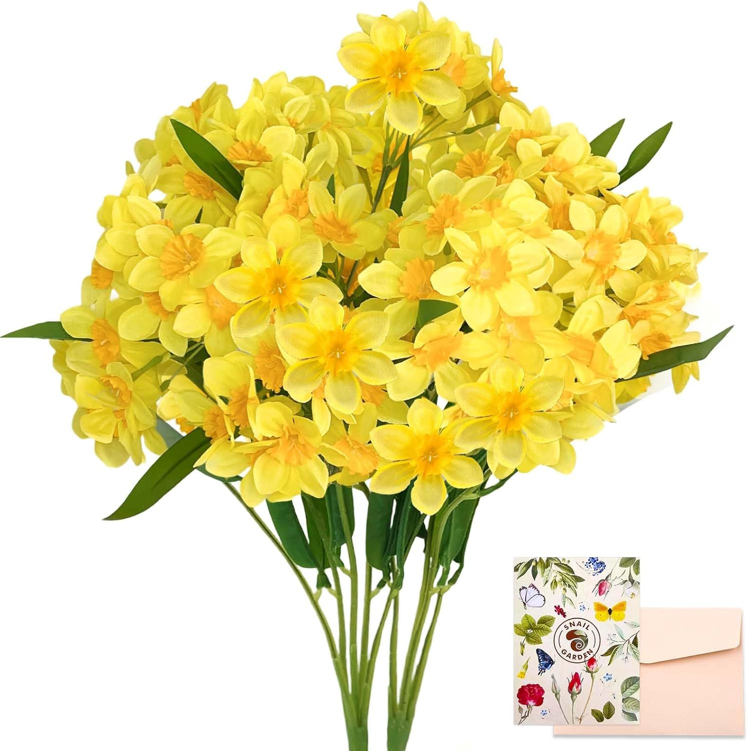 2 Bunches 120 Blooms Artificial Daffodils, 18.9”Silk Narcissus, Faux Daffodils f