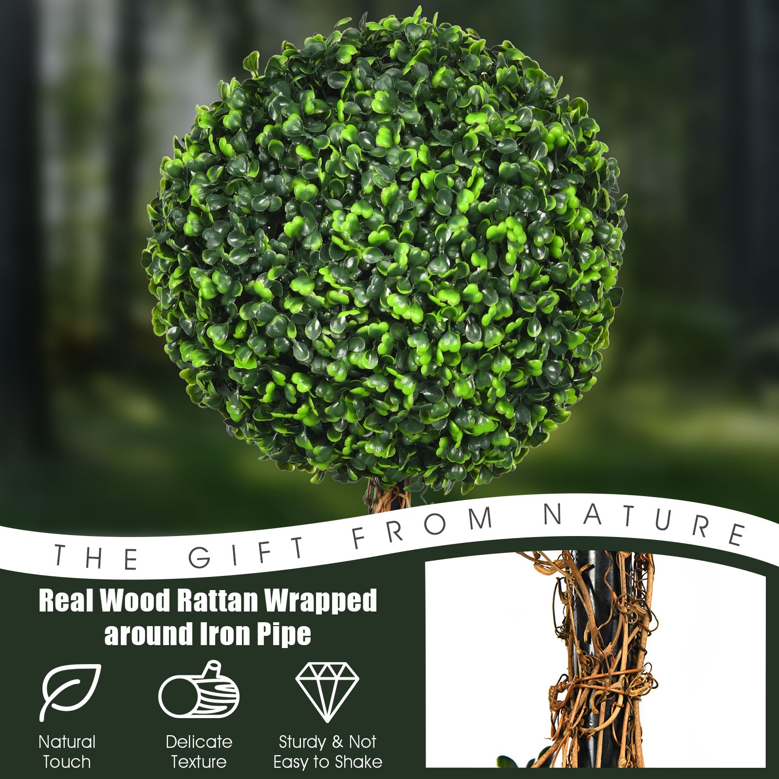 Costway 4′ Artificial Topiary Triple Ball Tree Plant Indoor Outdoor UV Resistant