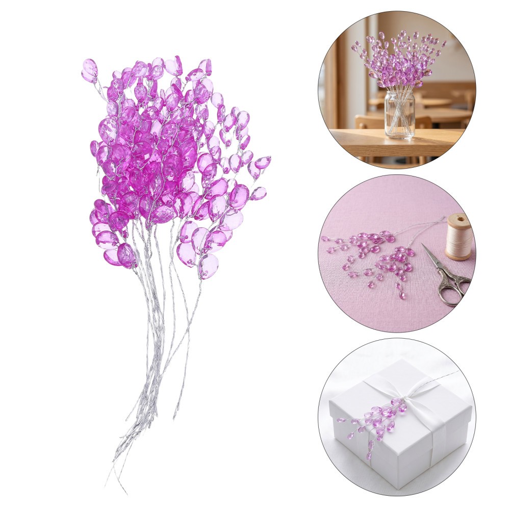 30PCS Artificial Flower Picks with Acrylic Bead Drops – Purple Simulated Clear