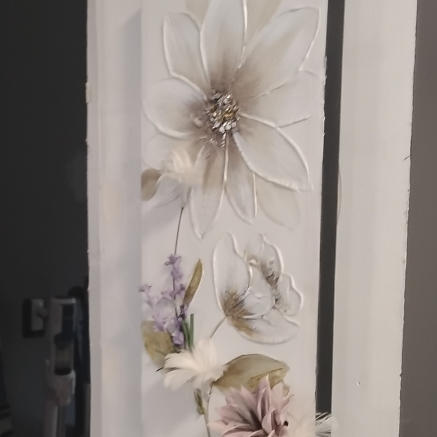 2 Artificial Floral Wall Decor Panel Arrangement, White Gold Pink Purple Green