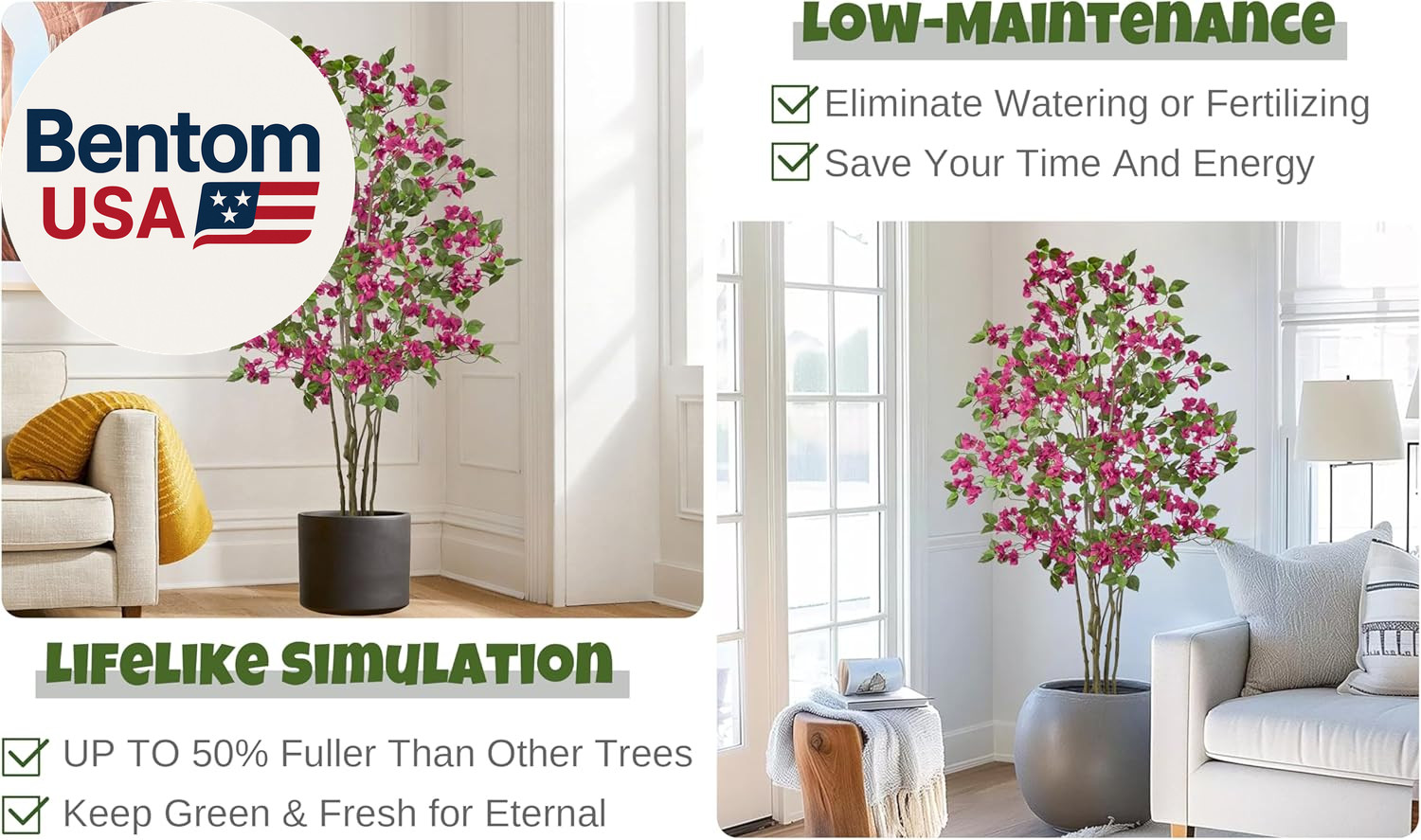 Artificial Purple Bougainvillea Tree 6FT with 270 Flowers & White Planter Realis