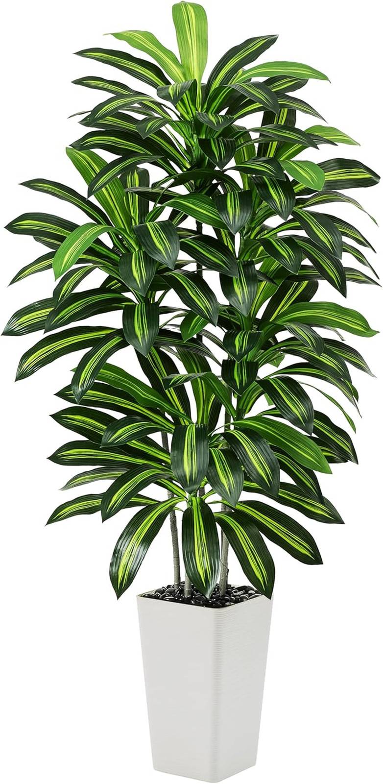 Artificial Dracaena Tree – 6FT Tall Fake Plants with White Tall Planter – Artifi