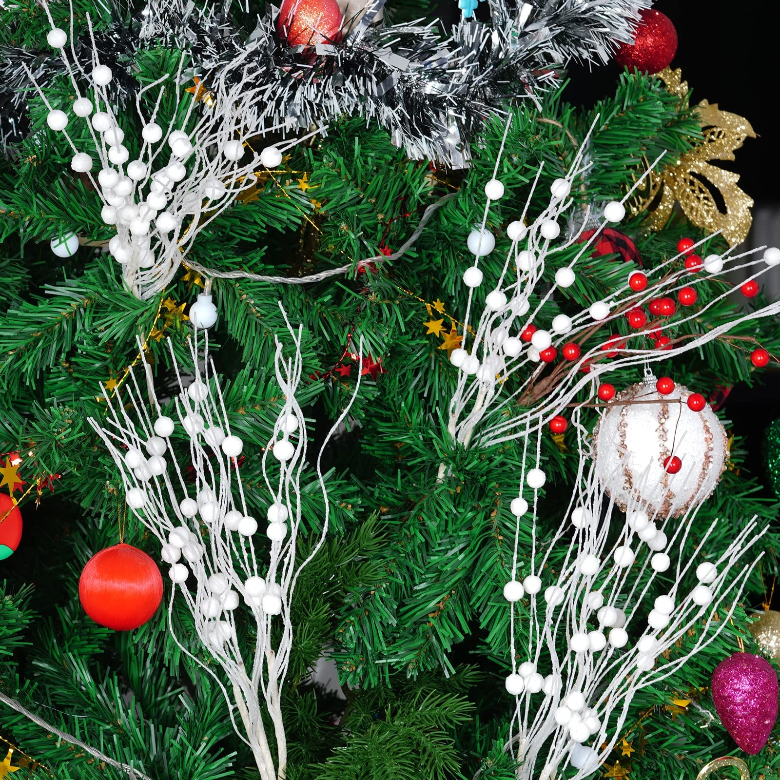 12 Pack Glitter Curly Christmas Spray Set White Wispy Willow Christmas Picks …