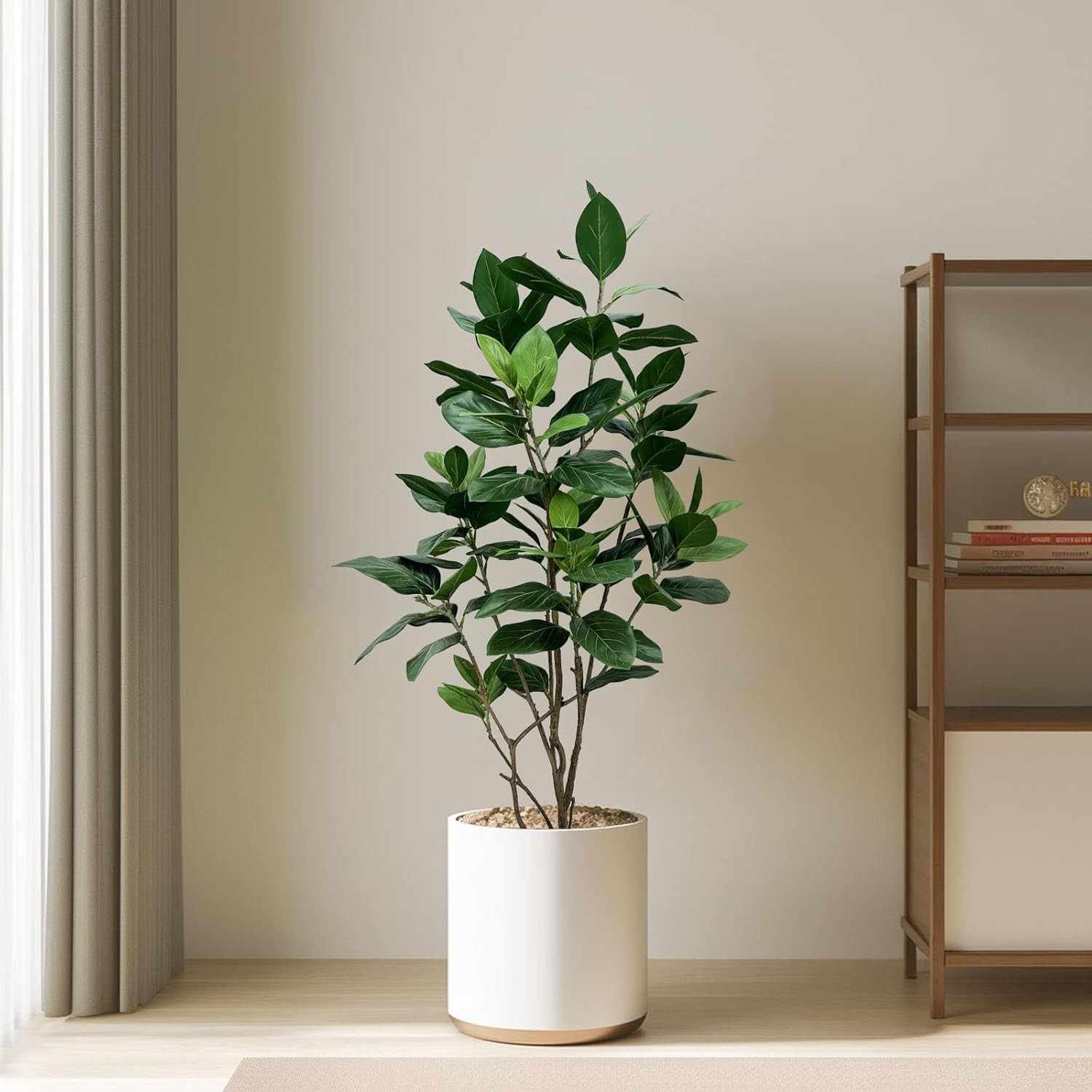 5Ft Realistic Ficus Altissima Tree with White Planter for Home Decor