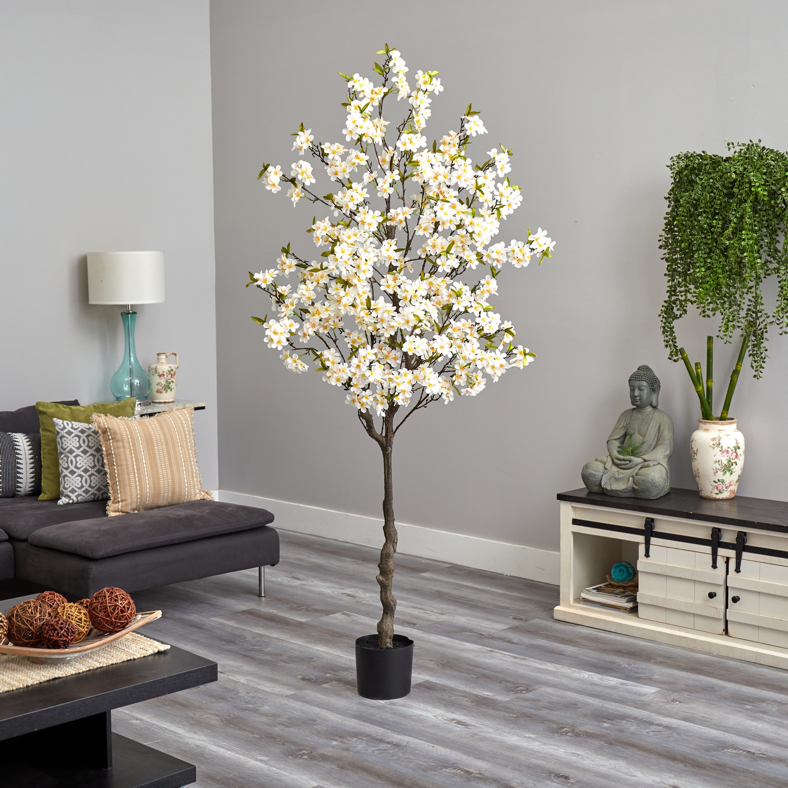 Nearly Natural 6.5ft Apple Flower Artificial Tree in White