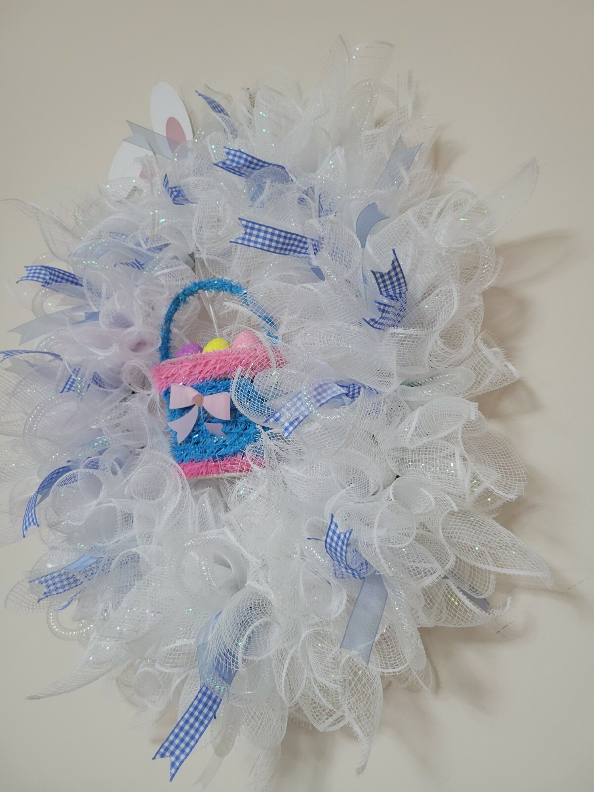 Welcome EASTER egg basket blue yellow purple pink SPRING Wreath Deco Mesh Door