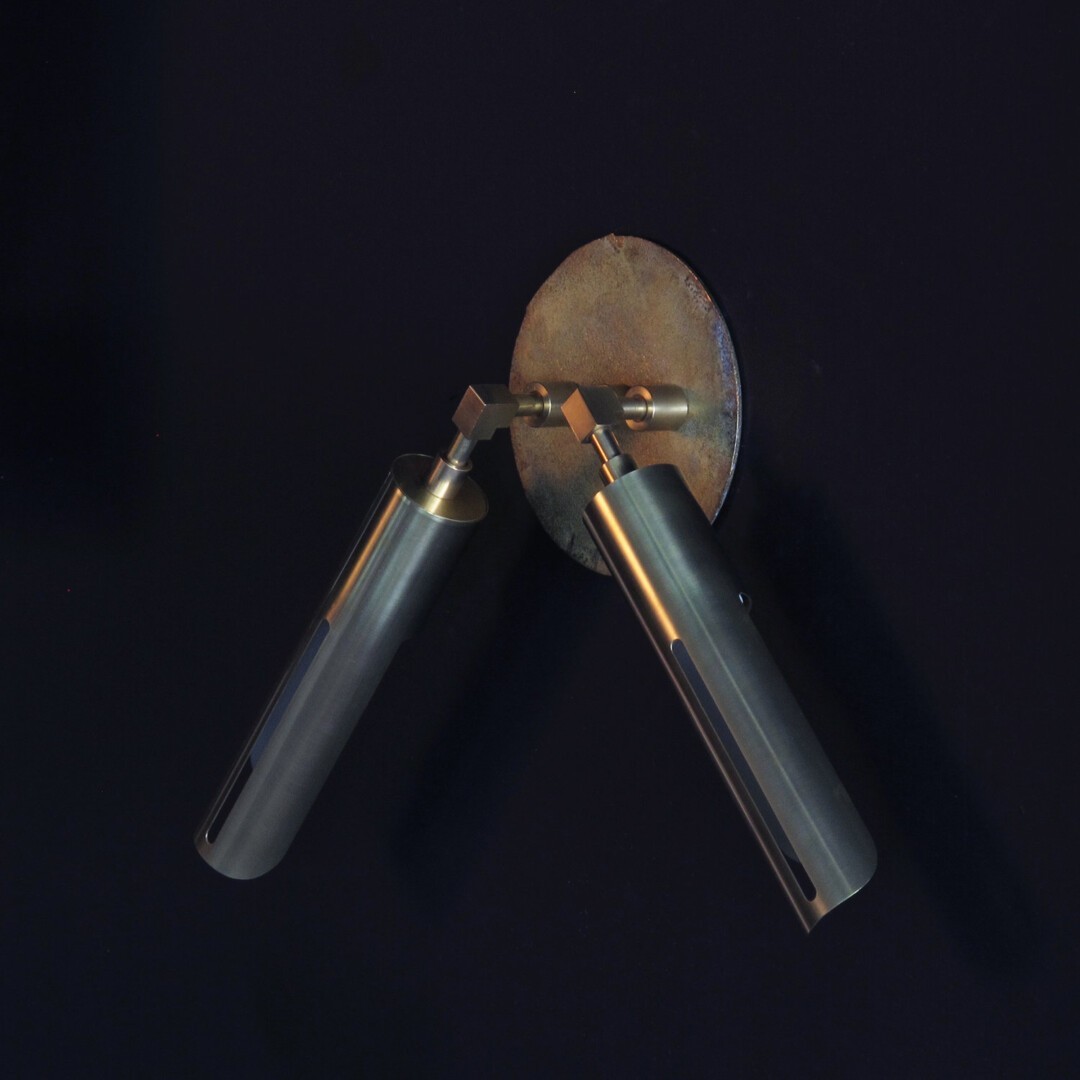 Modern Brass Dual Wall Light | Adjustable Cylinder Sconce | Industrial Wall Lamp