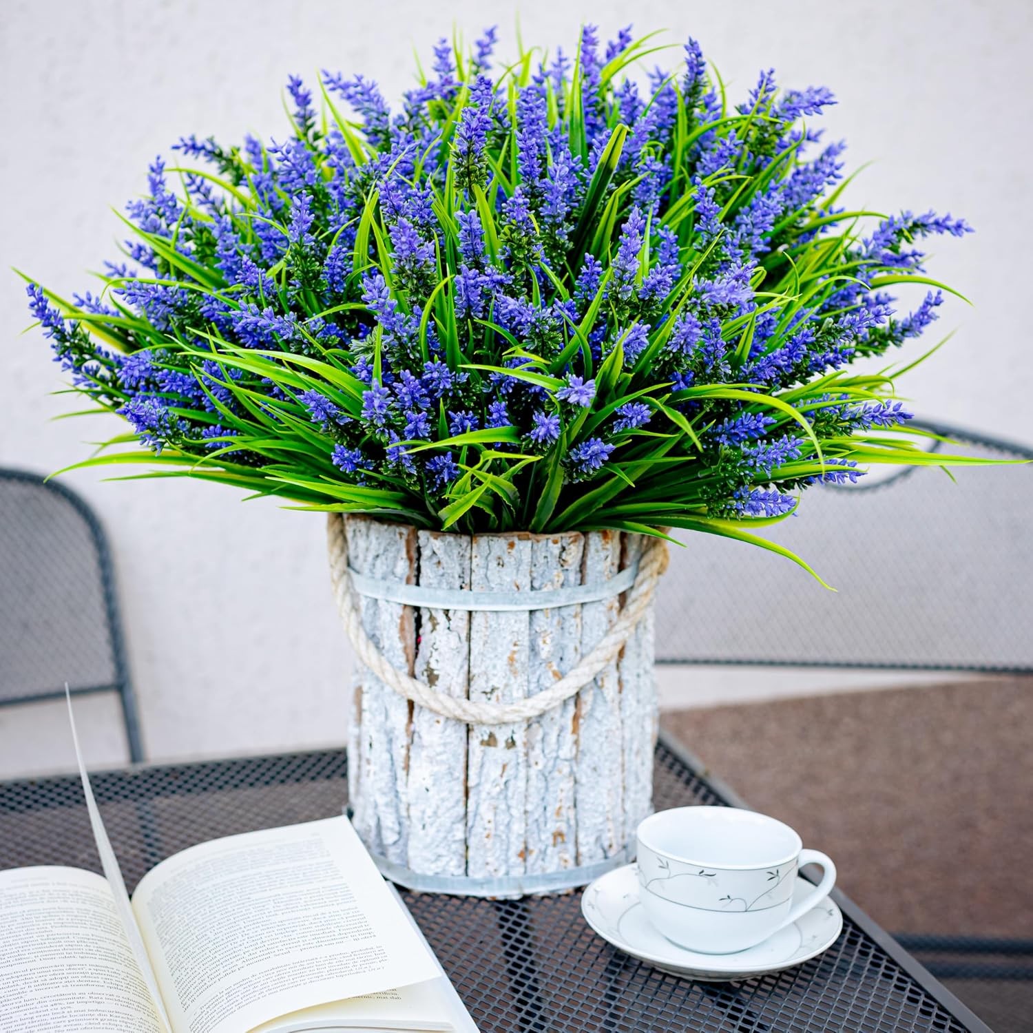 Artificial Flowers Outdoors Decorations 20 Bundles Fake Lavender Monkey Grass UV