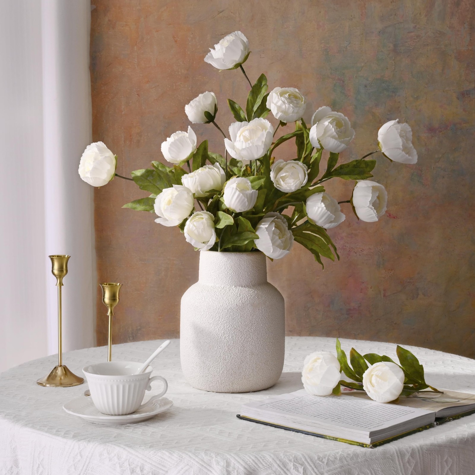 Waipfaru 6 Pcs Faux Peonies Artificial Flowers for Vase, 27″ Fake Silk Peonie…