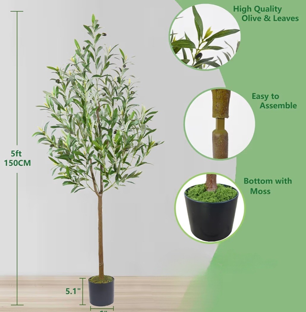 5 ft Artificial Olive Plants with Realistic Leaves and Natural Trunk