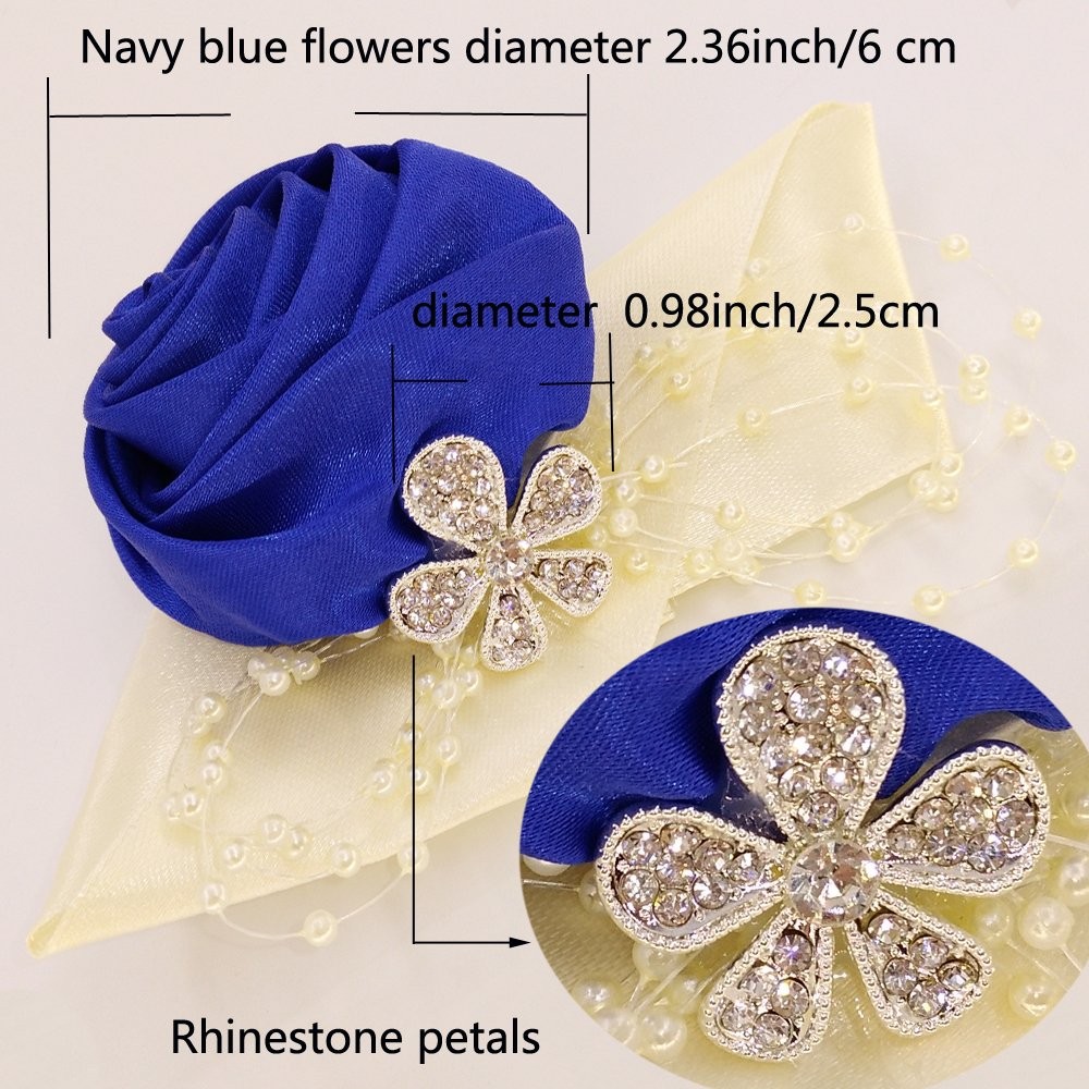 2 PCS Rhinestone Leaves Pearl Decoration Hand Flower Wedding Prom Dark Blue
