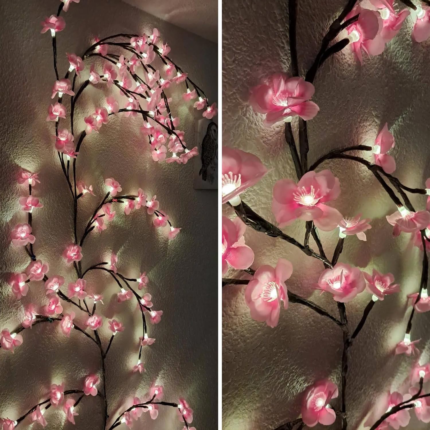 Cherry Blossom Vine Lights with Remote, 4FT 48 LED Pink Flower Willow Vine Li…