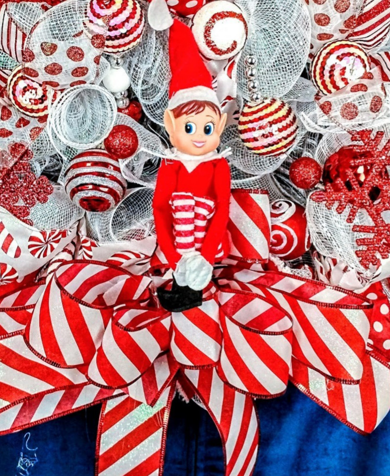 Christmas Elf Front Door Wreath Large 24″ Handmade Deco Mesh Holiday Decoration