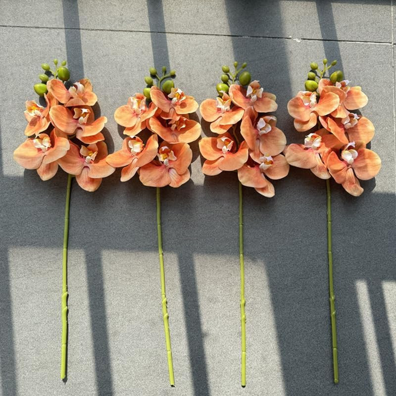 4-Pcs Artificial Flowers Real Touch Latex Phalaenopsis 17.7Inch Artificial Orchi