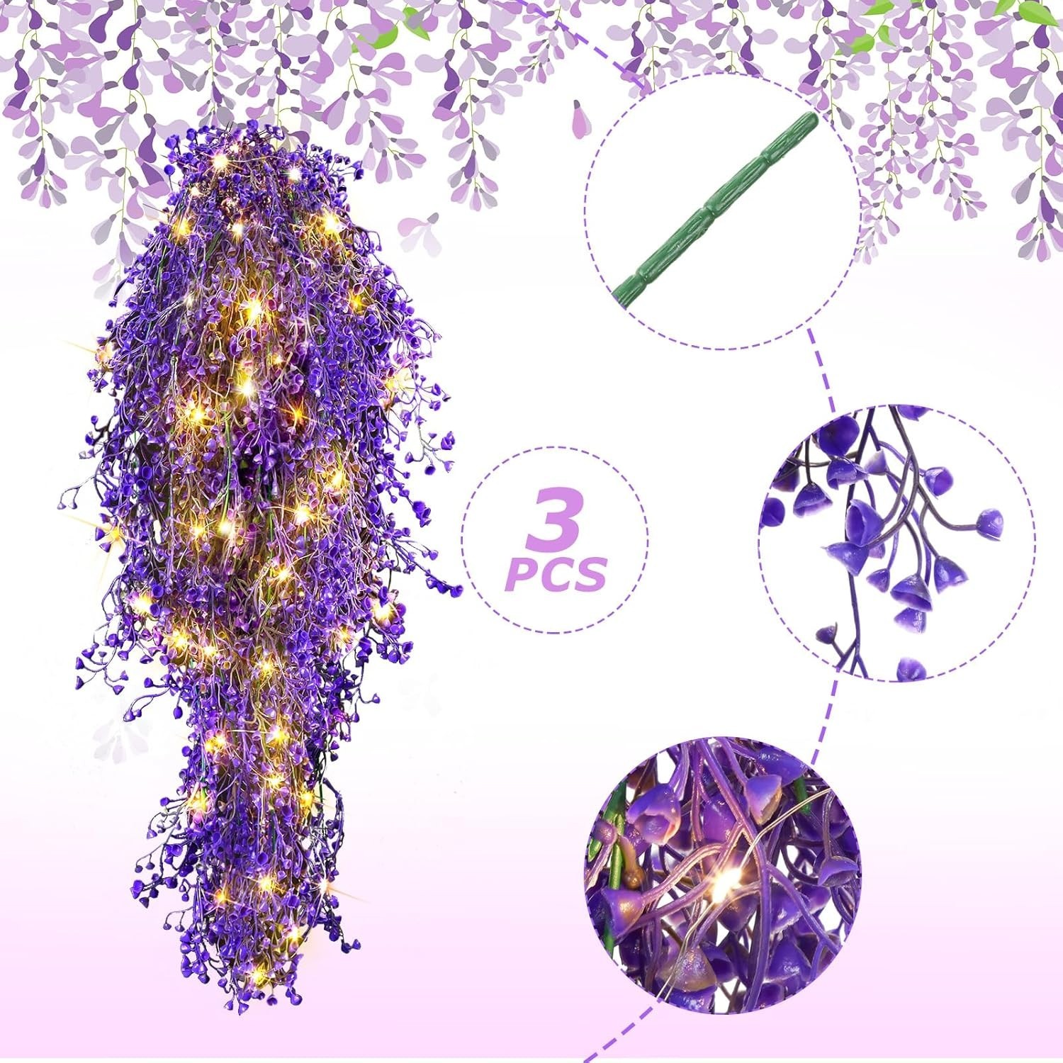 3 Packs LED Artificial Hanging Plants, 3.6 ft Fake Hanging Plant, Ivy Vine Fa…