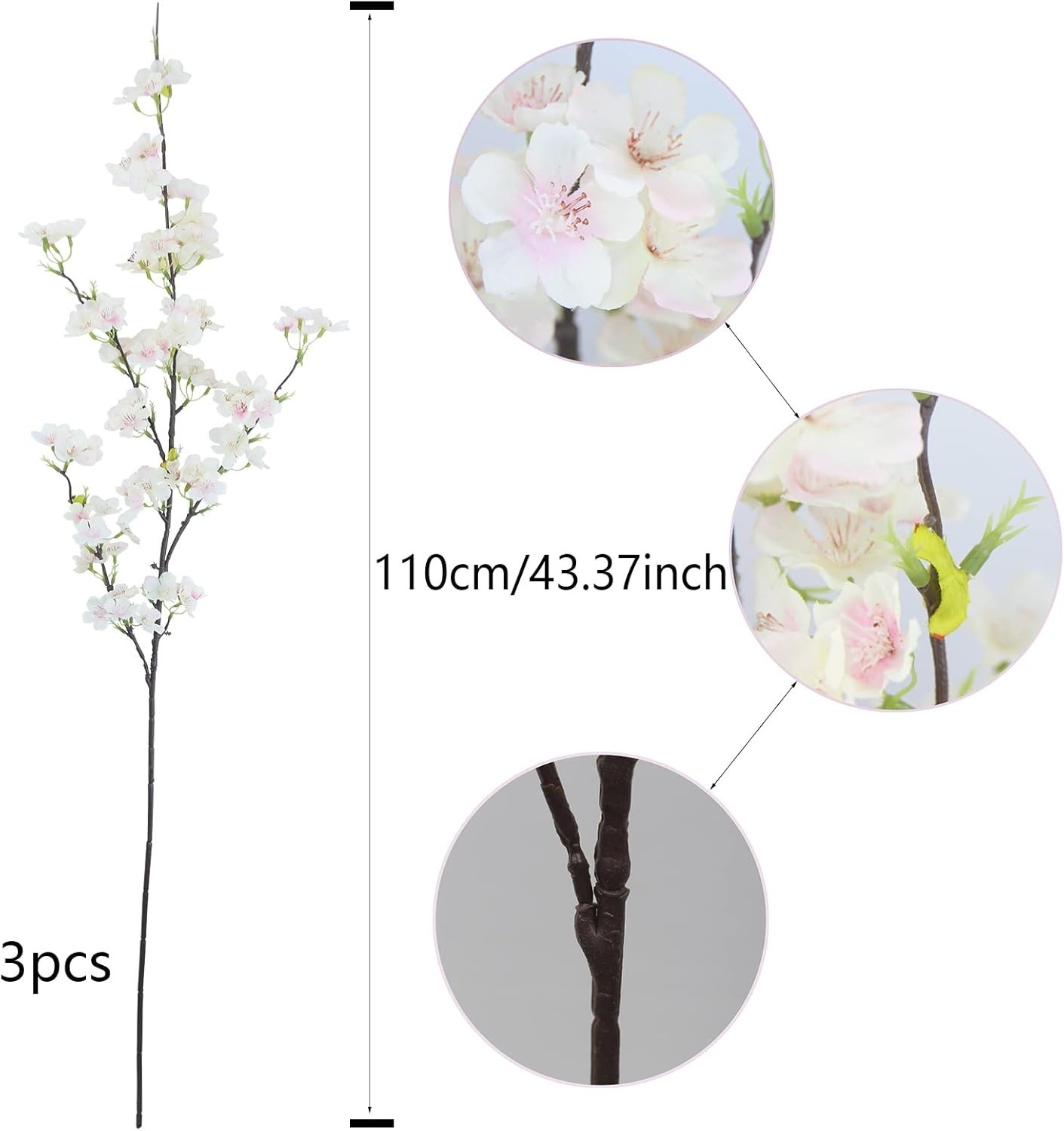 3 Pcs Artificial Cherry Blossom Flower Pink Silk Peach Flowers Bulk Plum Blossom