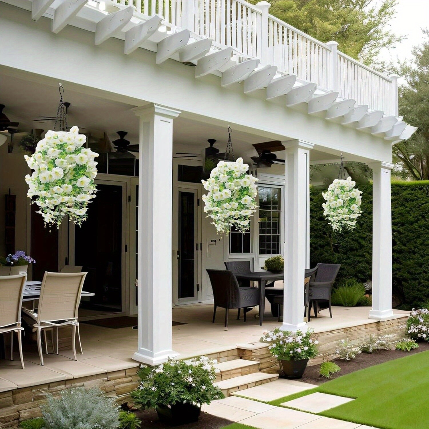4PCS Artificial Morning Glory Vines UV Resistant Hanging Flowers Outdoor Decor