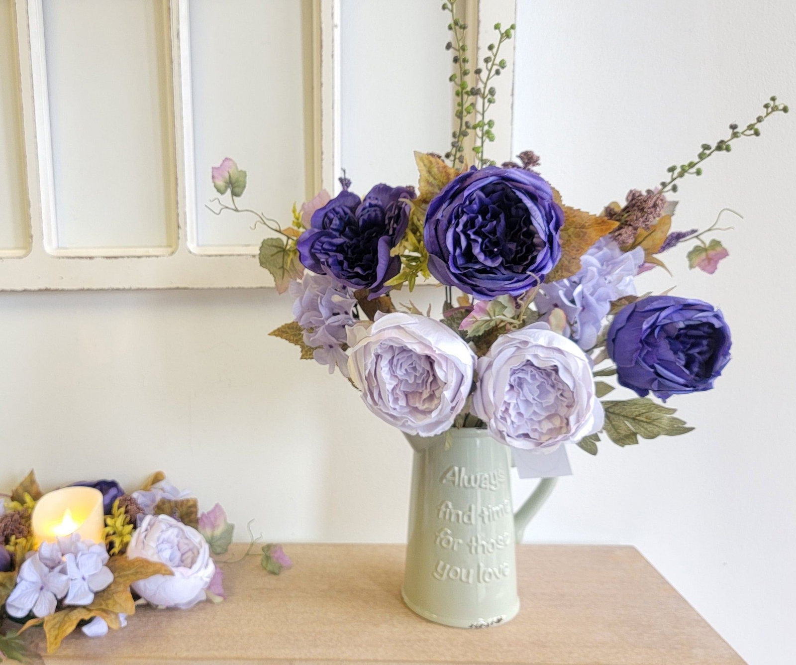 Cabbage Rose and Hydrangea Berry Bush, 20″H (Bush Only, Vase not included)