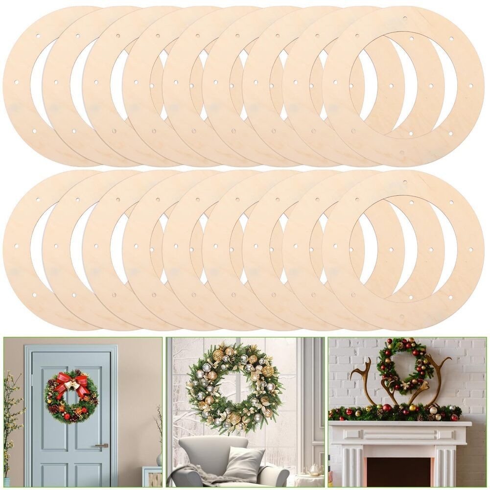 Wooden Wreath Frames 20 Pack Shape with Holes for Craft Projects
