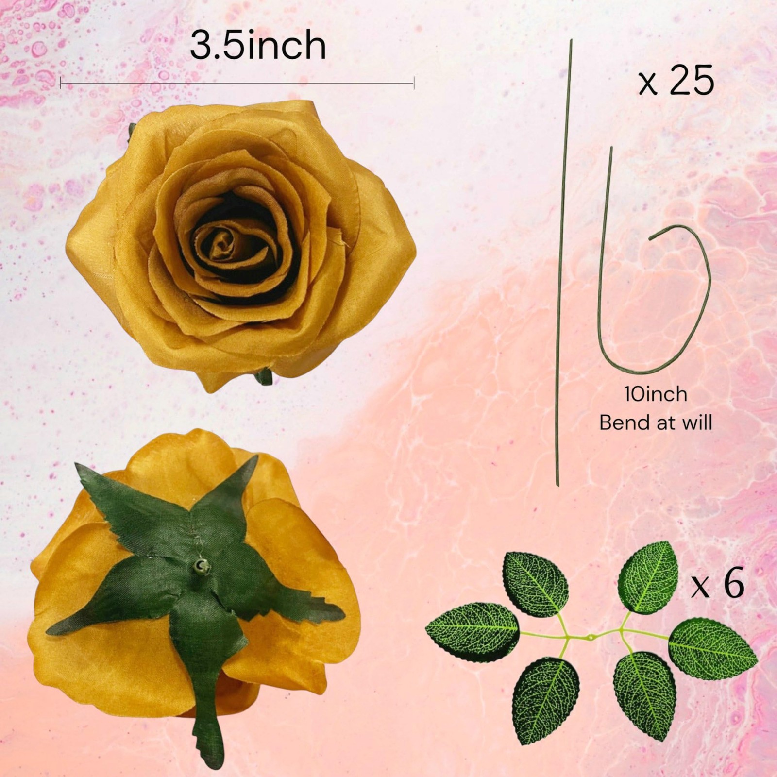 25PCS Artificial Flowers Silk Rose, Gold Sparrow Real Touch Fake Rose with St…