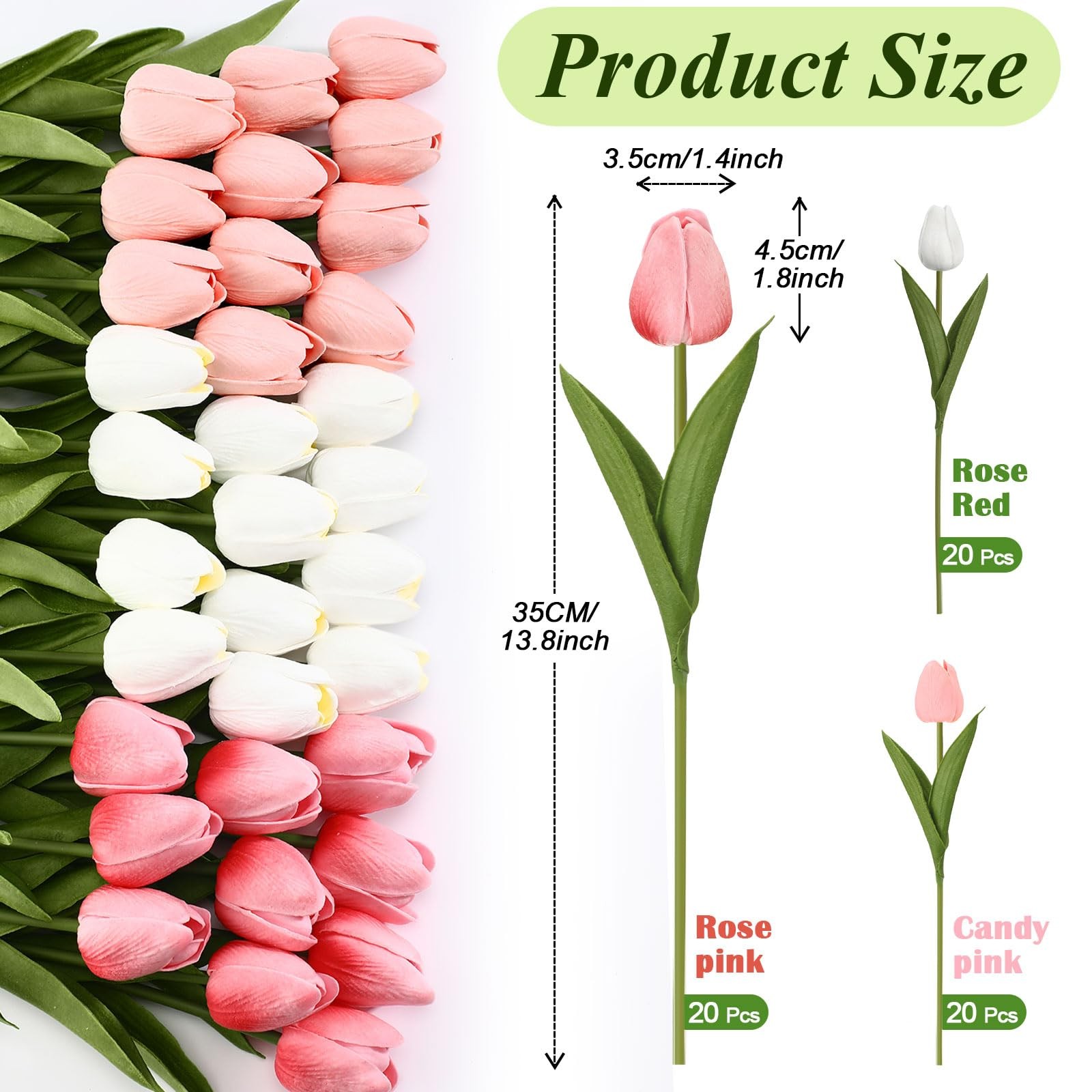 60pcs Artificial Tulip Flowers Fake PU Tulips Faux Latex Bouquet Flower Cente…