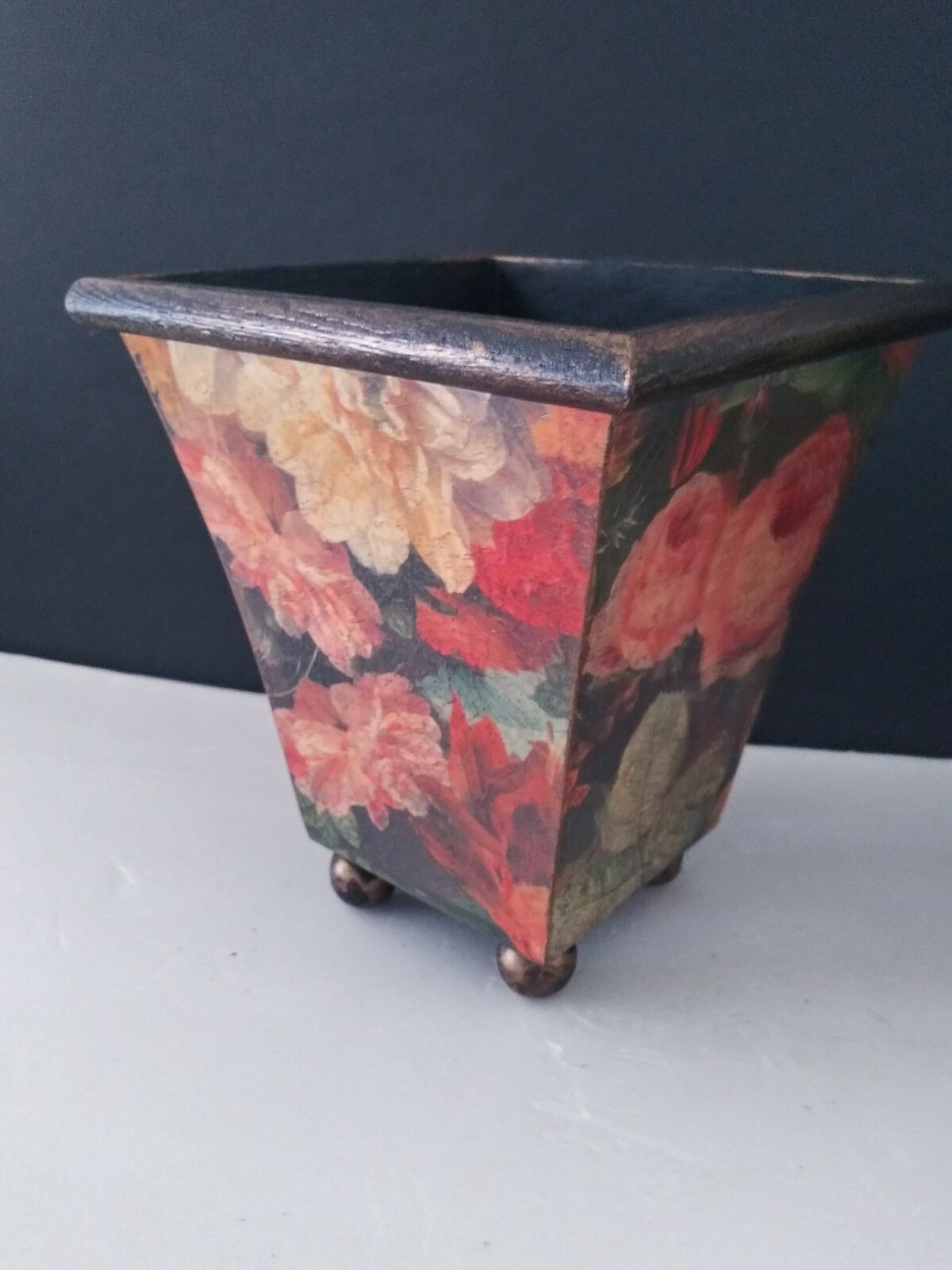Absolutely Beautifully decorated Wooden Vases. Silk Flowers. Two pots!!