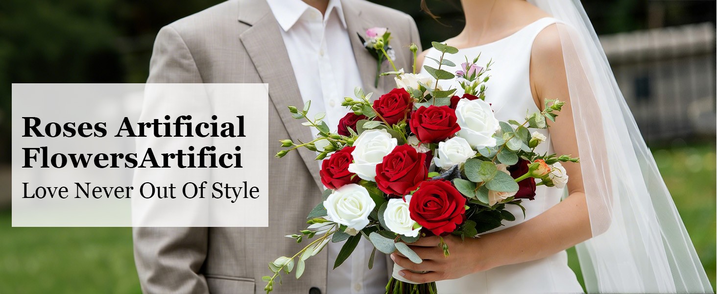 12 Pcs Red Roses Artificial Flowers, Real Touch Fake Velvet Flowers with Stems