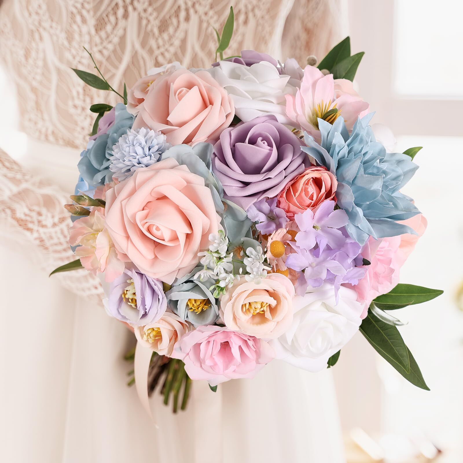 Dusty Blue Pink Artificial Flowers Combo Box DIY Wedding Centerpieces Decor