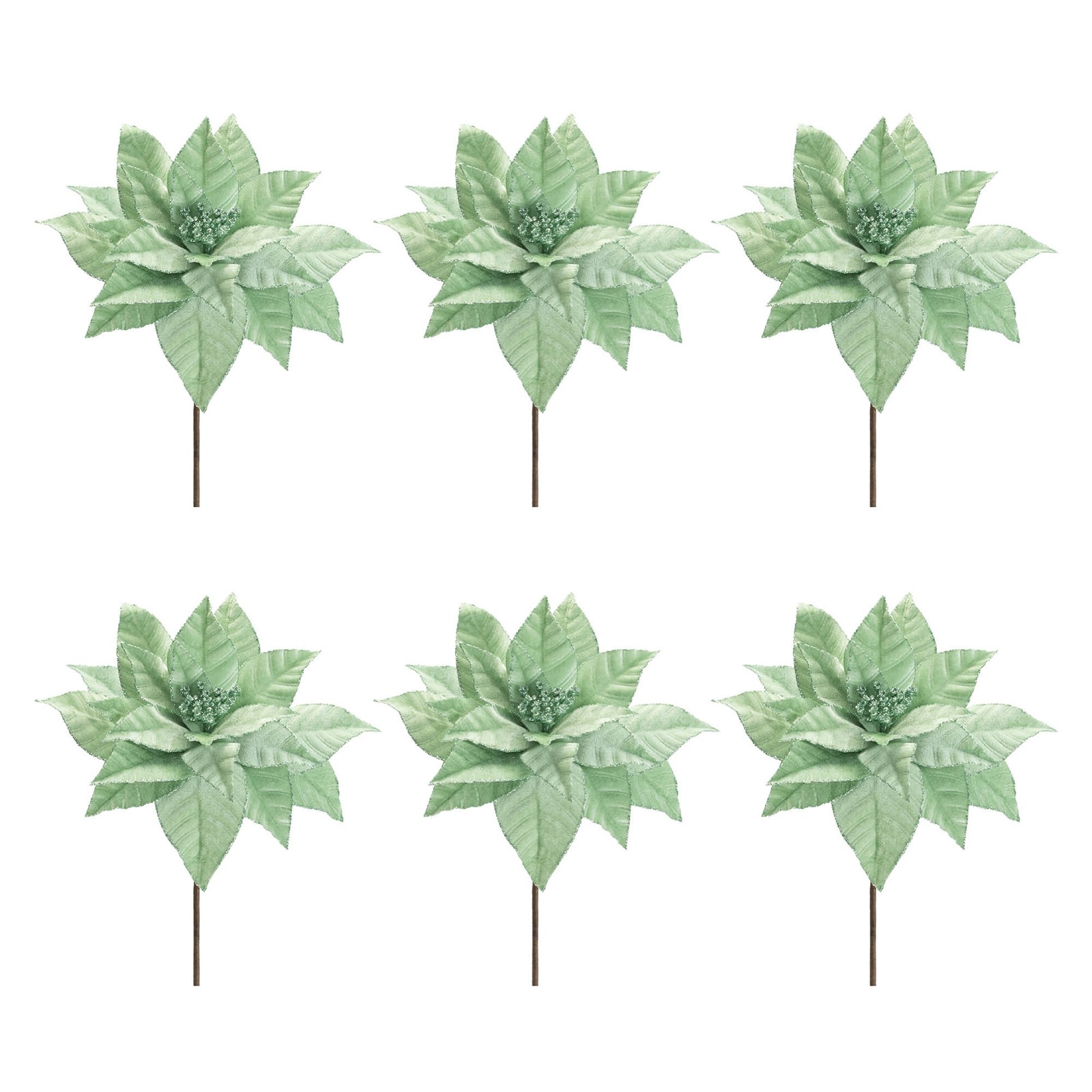 Glittered Poinsettia Flower Stem (Set of 6)