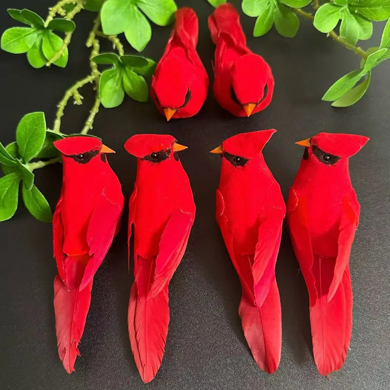 3 Pcs Artificial Red Feather Bird,Modern Jungle Garden Home…