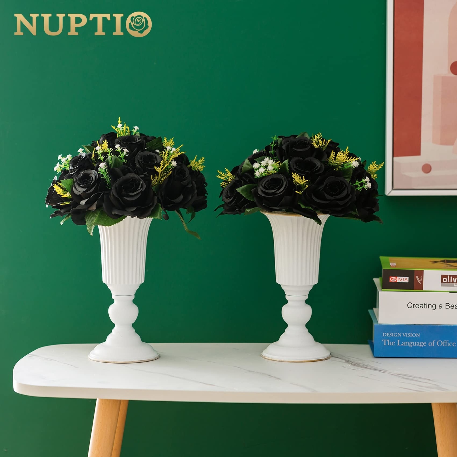 NUPTIO Black Roses Artificial Flowers Pcs of 6 Fake Flower Bouquet Black Hydr…