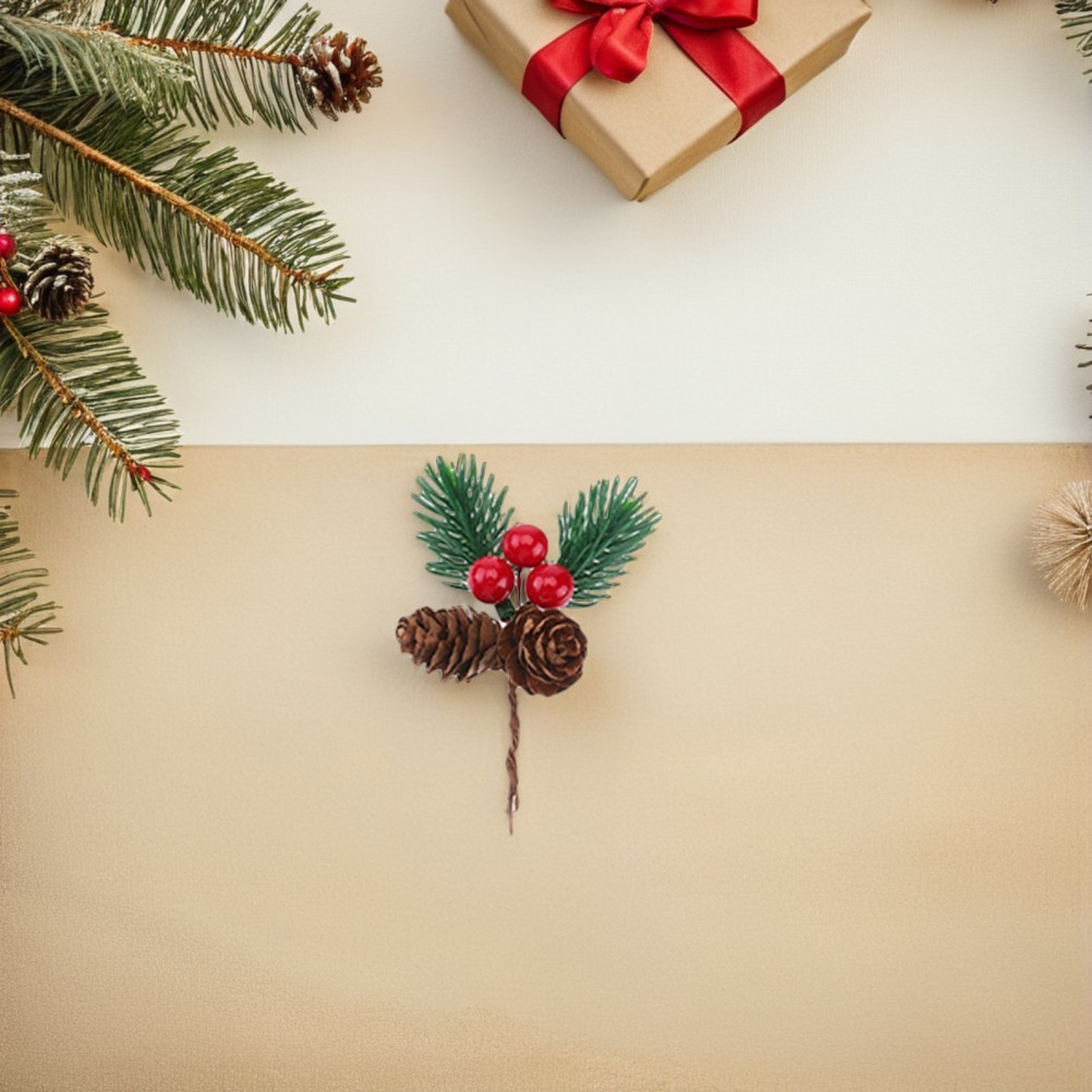 30 Pcs Artificial Pine Branches Pine Cones And Red Berry Christmas Picks Decor