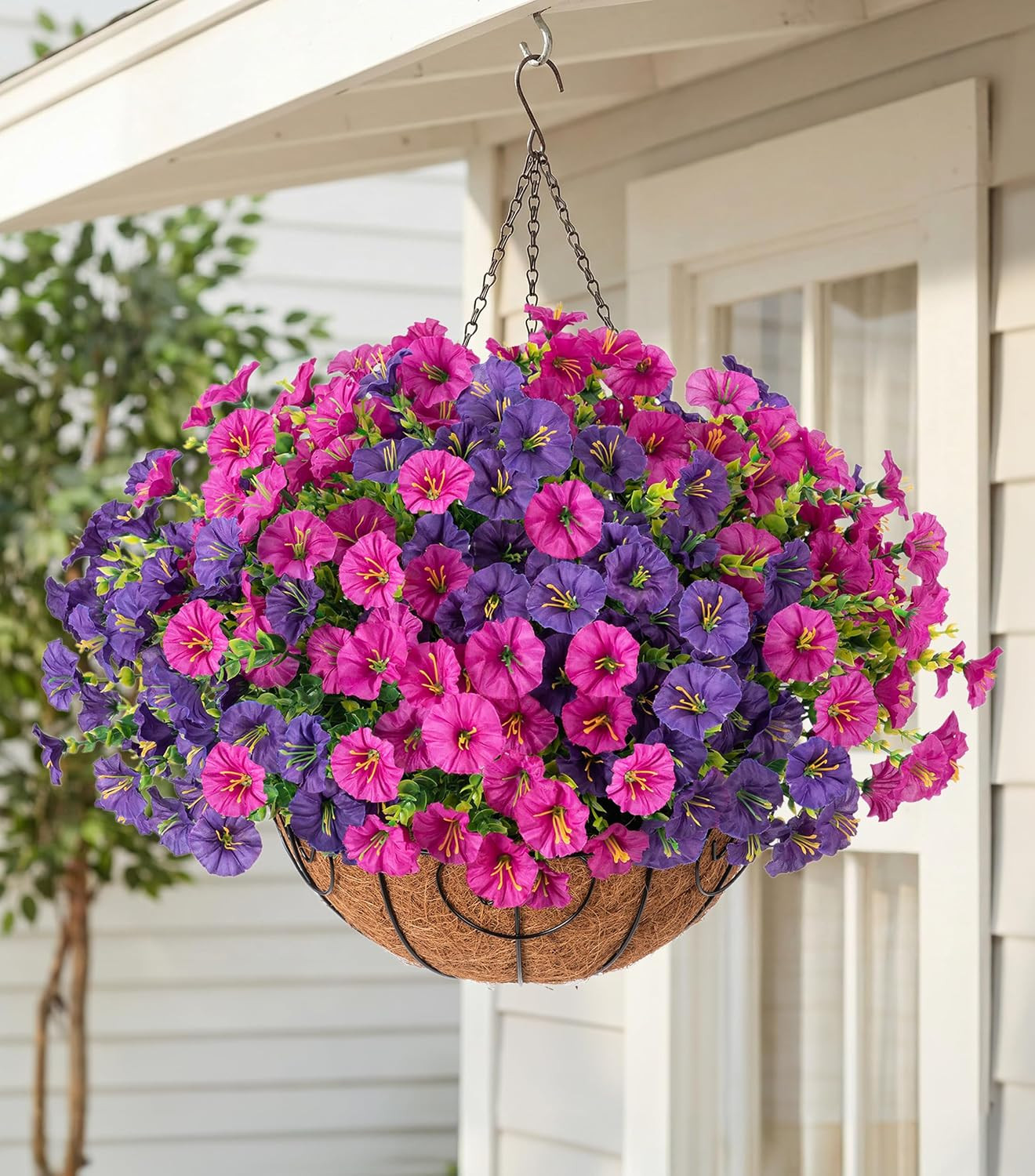 UV Resistant Faux Morning Glory Hanging Flowers for Outdoor Decor
