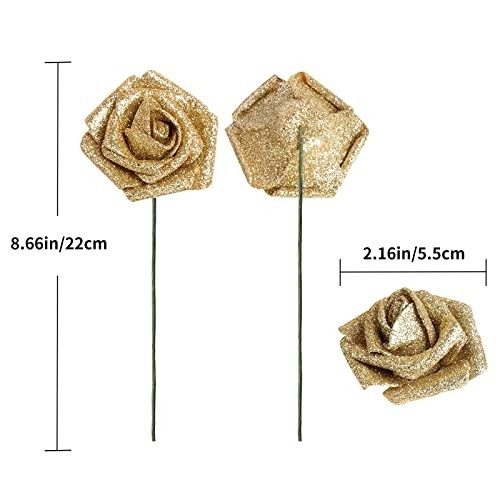30 PCS Gold Glitter Foam Roses – Fake Flowers for Wedding, Home Decor, DIY Cente