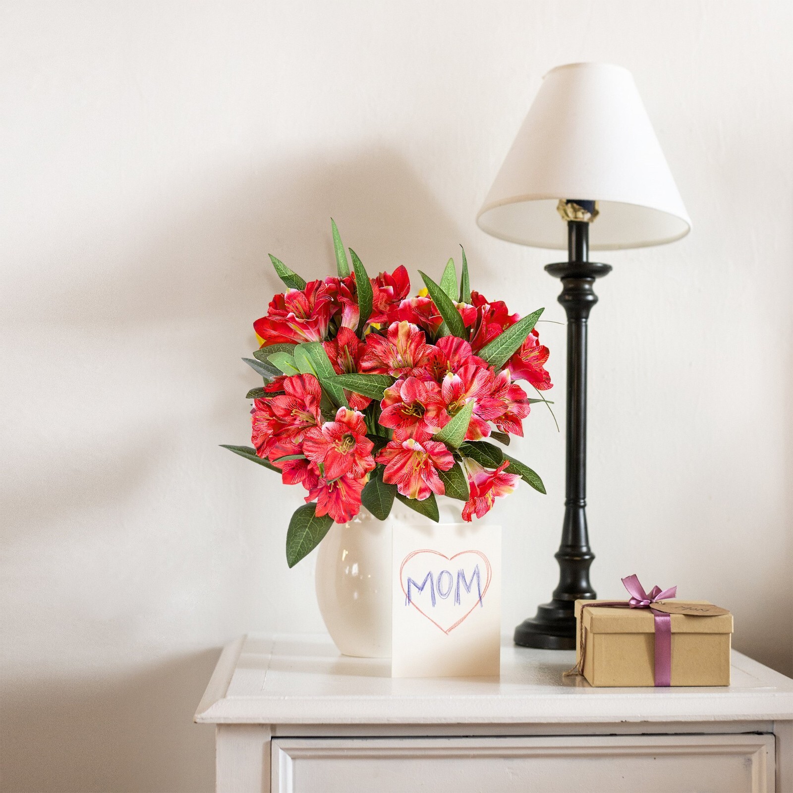Alstroemeria Silk Flowers 18” Stems Artificial Bouquet Indoor Decoration, 4pcs