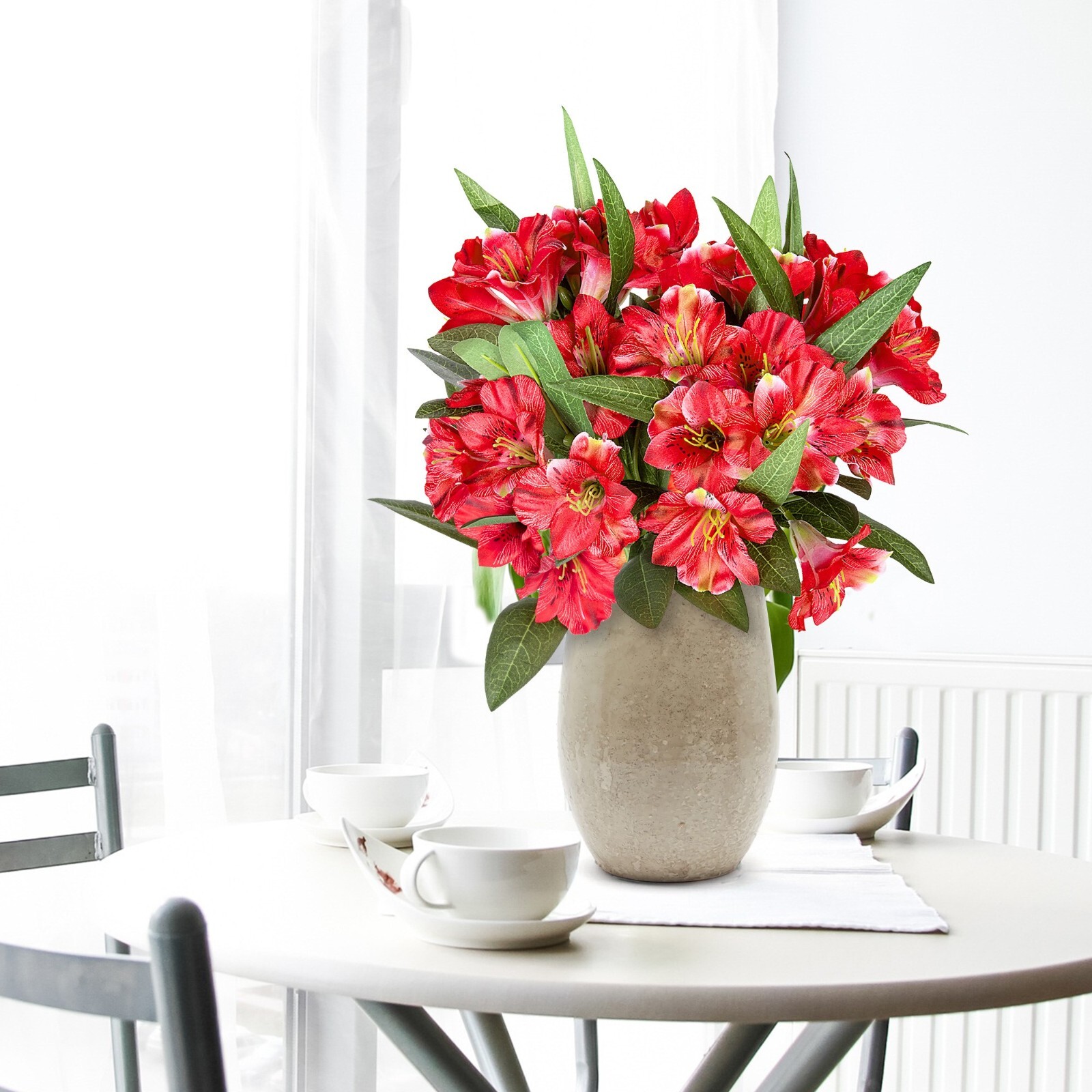 Alstroemeria Silk Flowers 18” Stems Artificial Bouquet Indoor Decoration, 4pcs