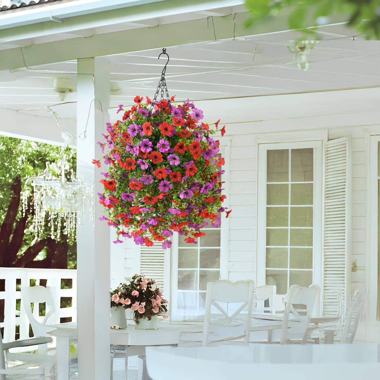 Artificial Hanging Flowers with Basket for Spring Outdoor Decoration 3 Bunche…