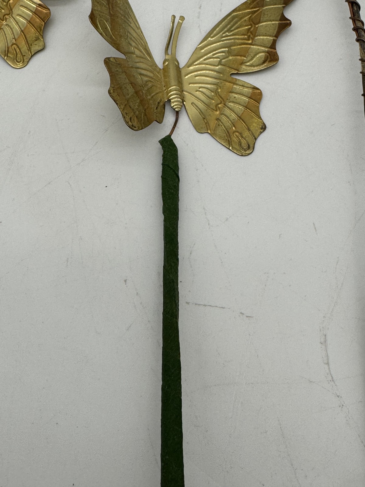Vintage Gold Metal Butterfly Picks Stems Floral Craft Decor Set of 3