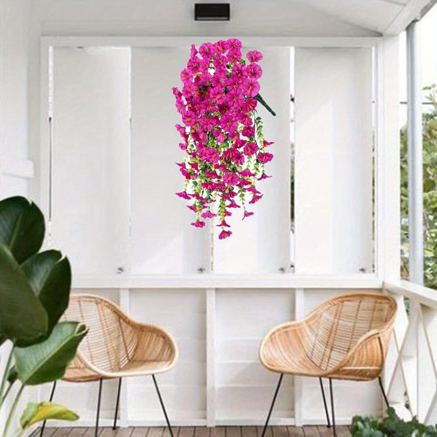 4Pcs UV Resistant Artificial Hanging Morning Glory Flower Faux Vine Garden Decor