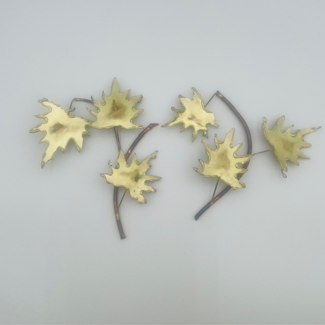 Vintage Gold Red Flowers & Leaves Copper Brass Metal Sculptures – 3 Pcs