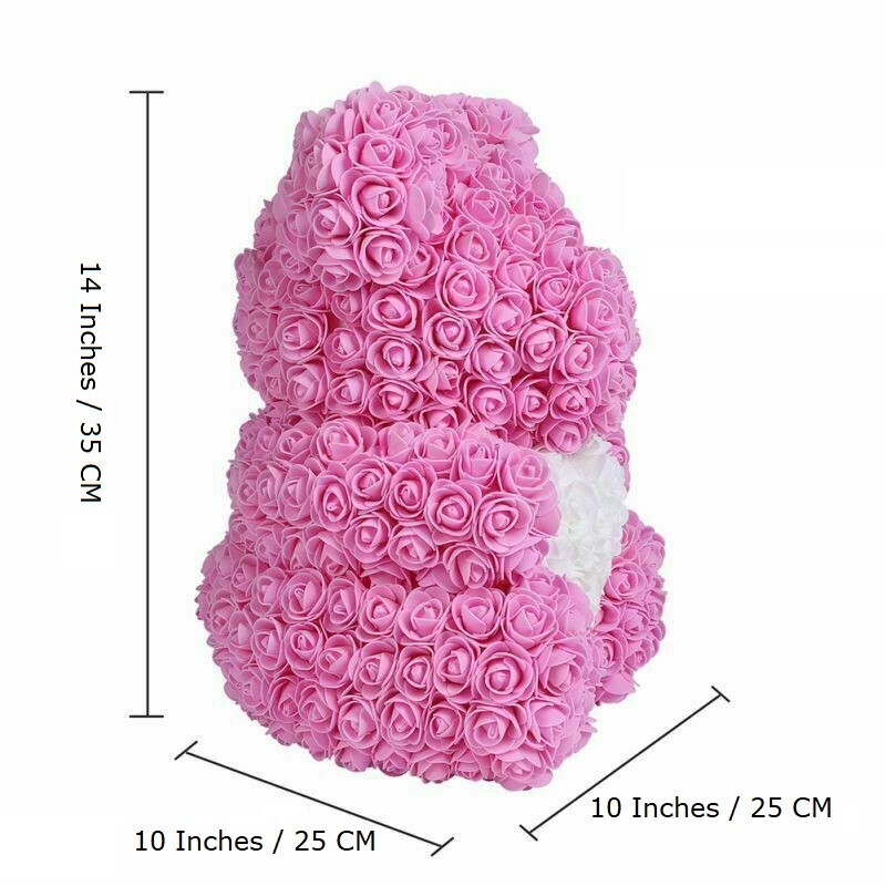 Birthday Gift Rose Bear 14” Pink with white heart forever Rose Teddy Bear NEW!