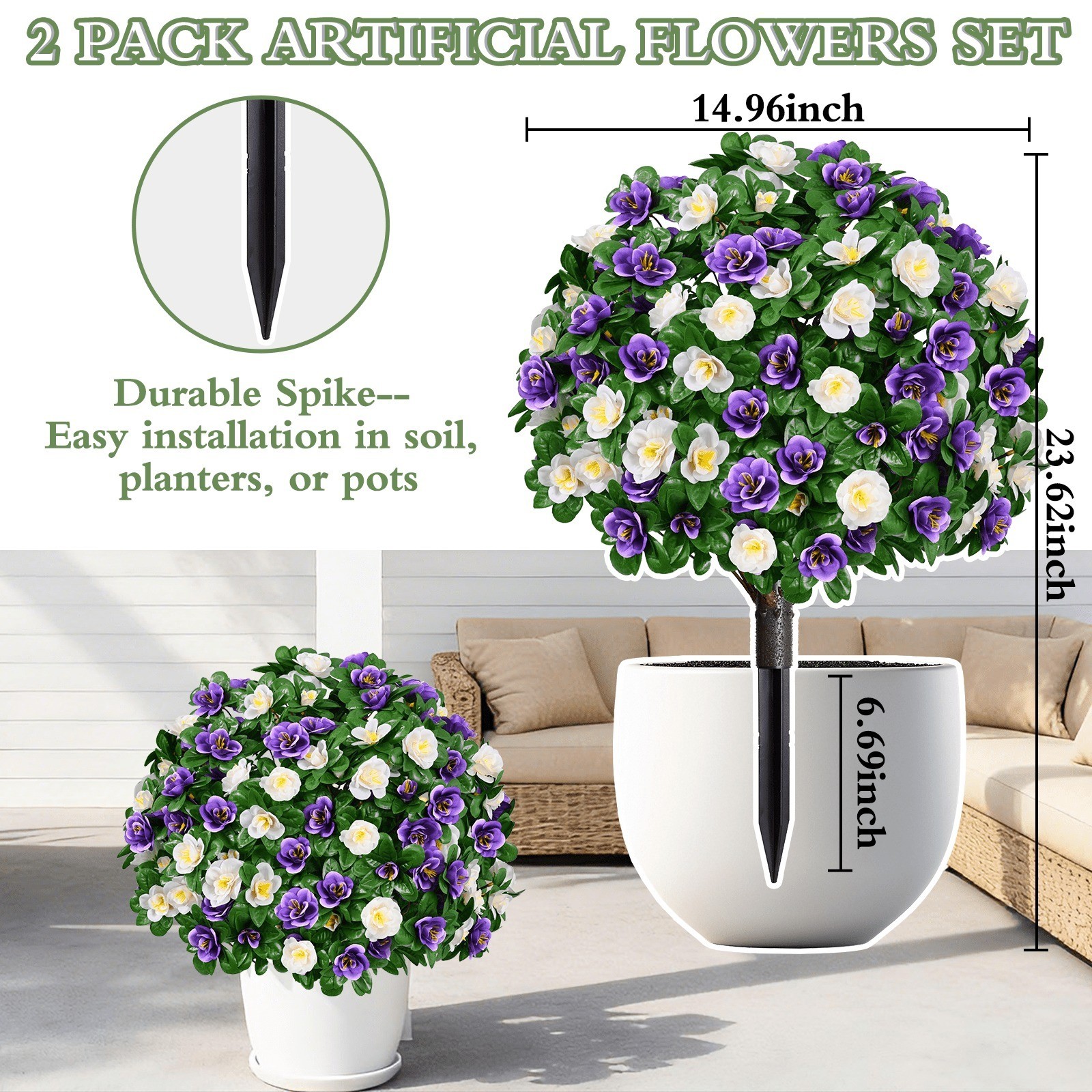 2 Pack Artificial Topiary Ball Trees UV Resistant Fake Shrubs For Outdoor Decor