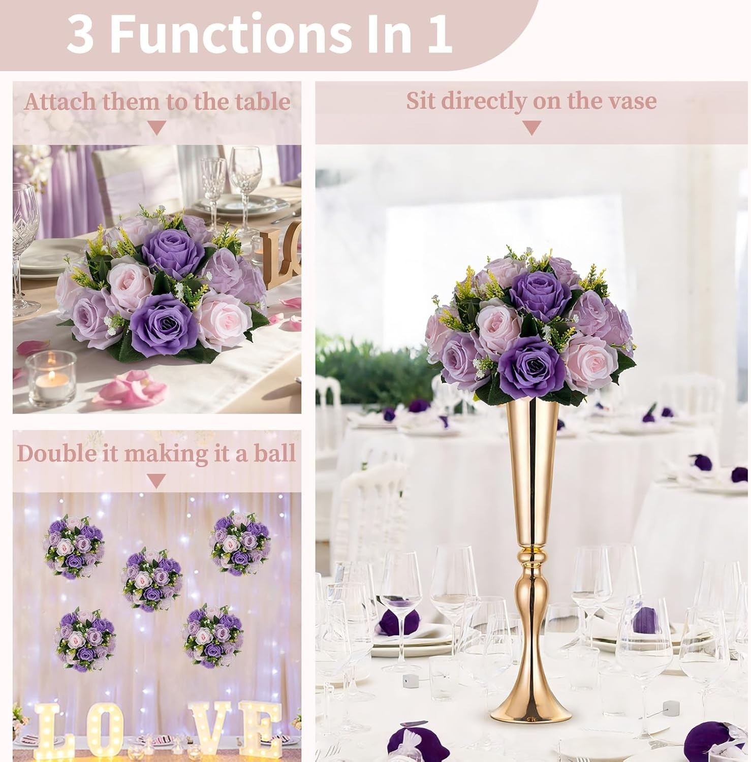 Romantic Rose Centerpieces: 10 Pcs Lilac/Purple/Pink Balls