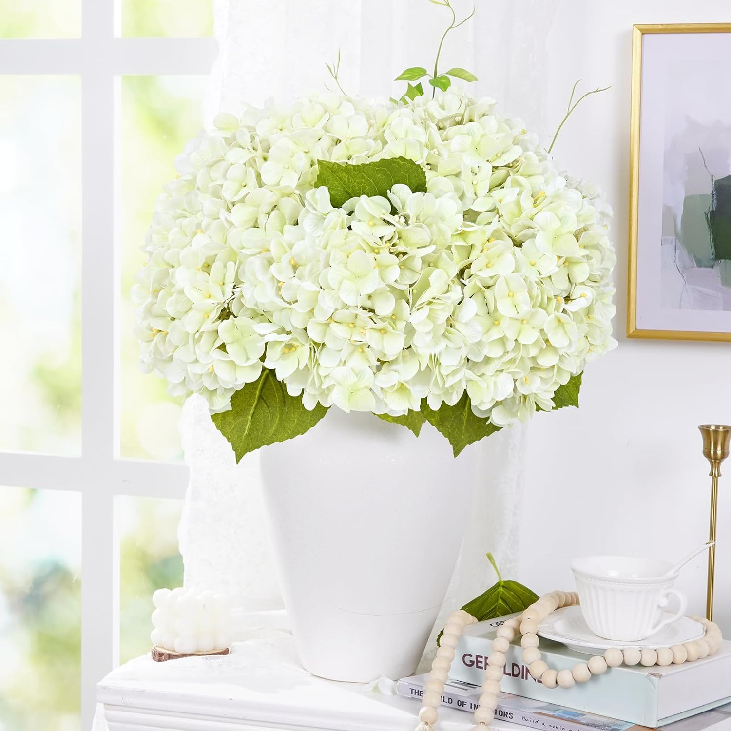 4PCS Hydrangea Artificial Flowers, Real Touch, 20″ Faux Hydrangea Flowers, Latex